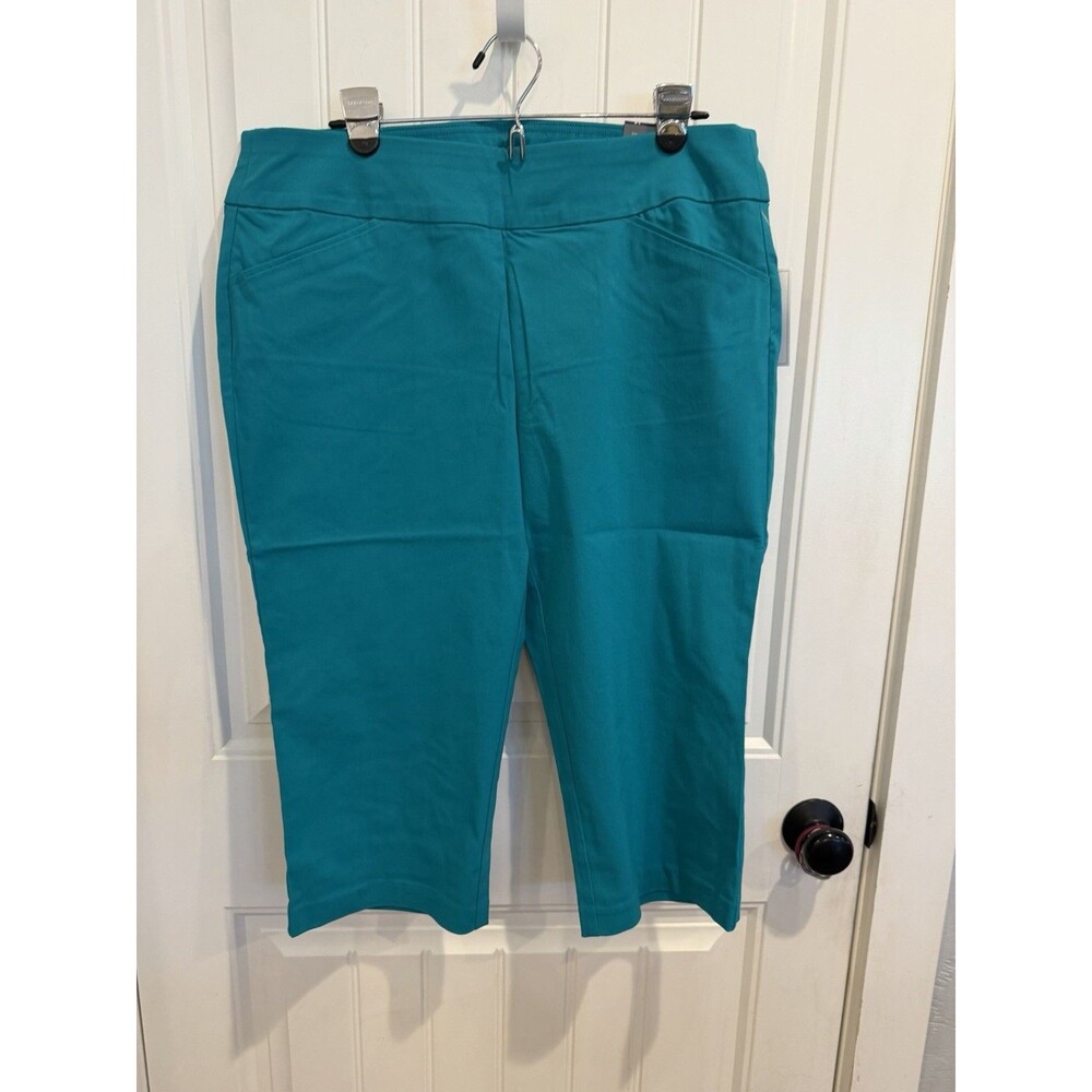 Christopher Banks Signature Slimming Capri Pants Womens 14 Teal Turquoise NWT